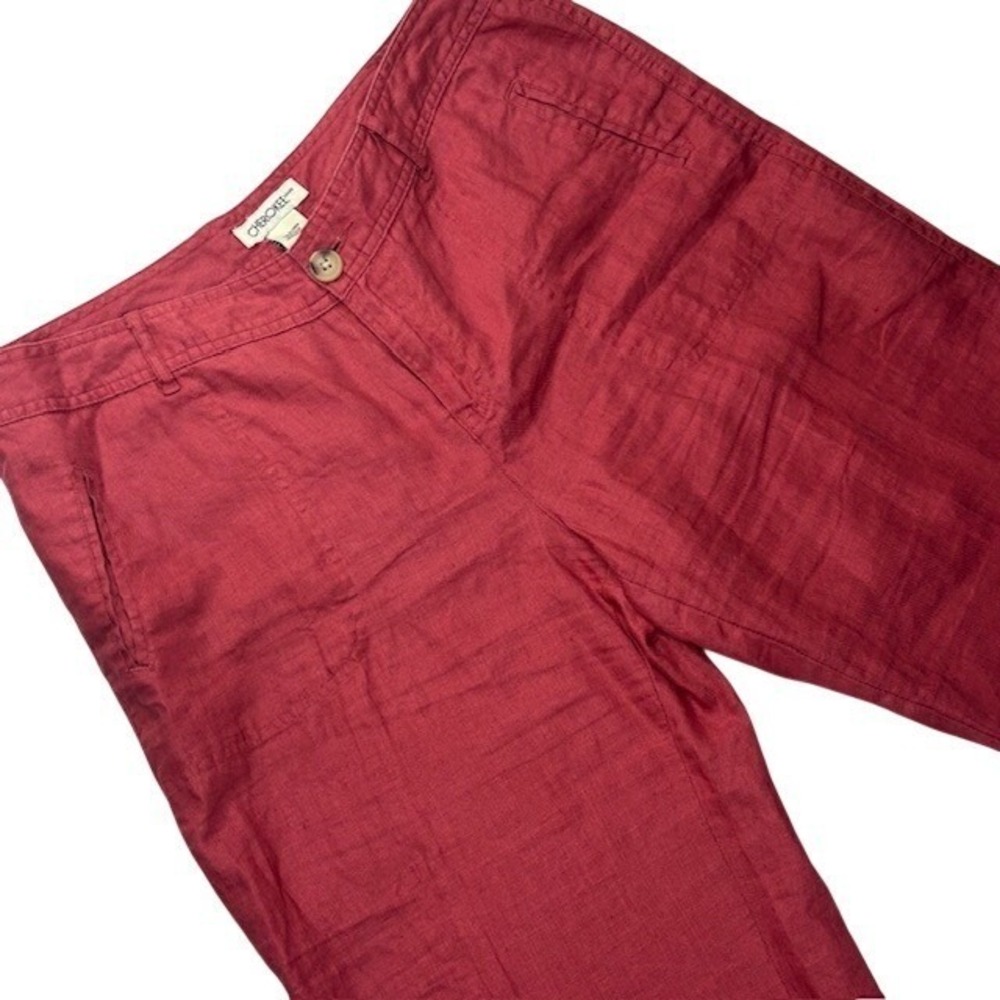 Cherokee Women's 100% Linen Cropped Pants Coral Pink Size 12 Wide Leg Pants - Picture 1 of 14